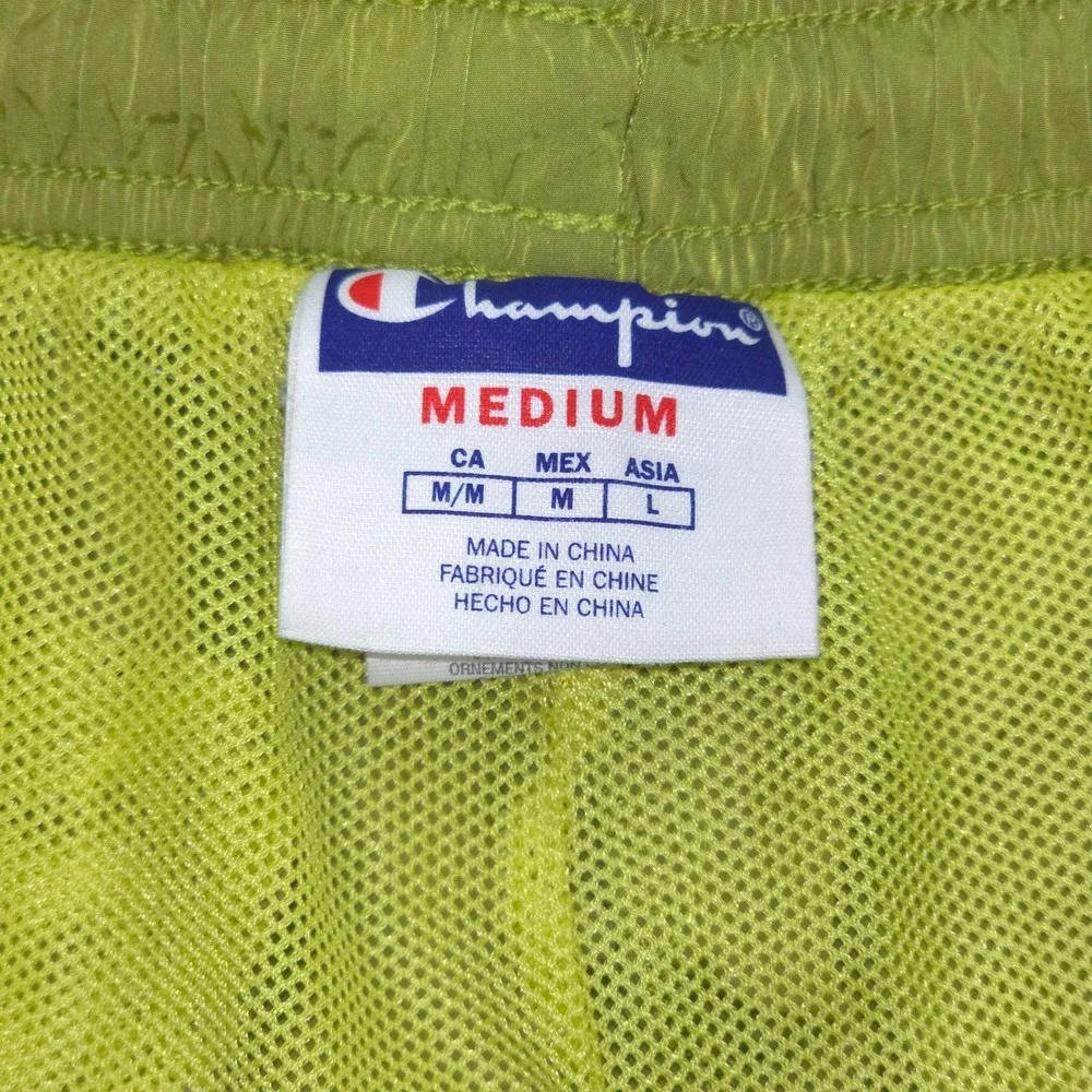 Champion Vintage 90s Swim Trunks Men Medium Green Mesh Lined Nylon Shorts Summer